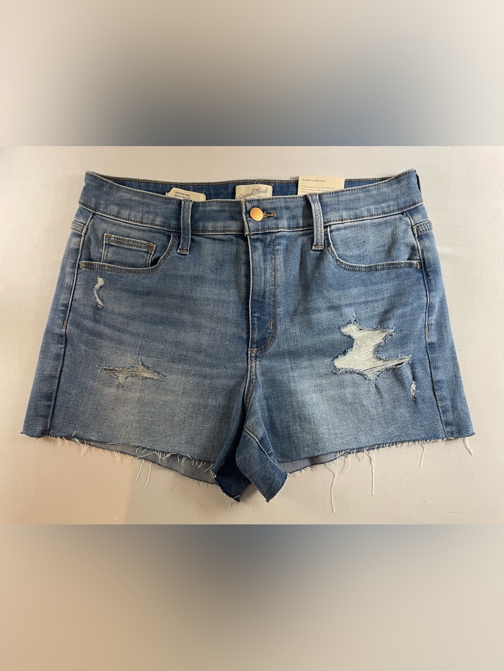 Universal Thread High-Rise Midi Denim Shorts Distressed Medium Wash Size 12